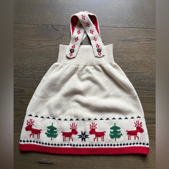 New Hanna Andersson Christmas/Holiday Knit Sweater Dress In Ivory/Dear Deer 2T - Picture 2 of 11